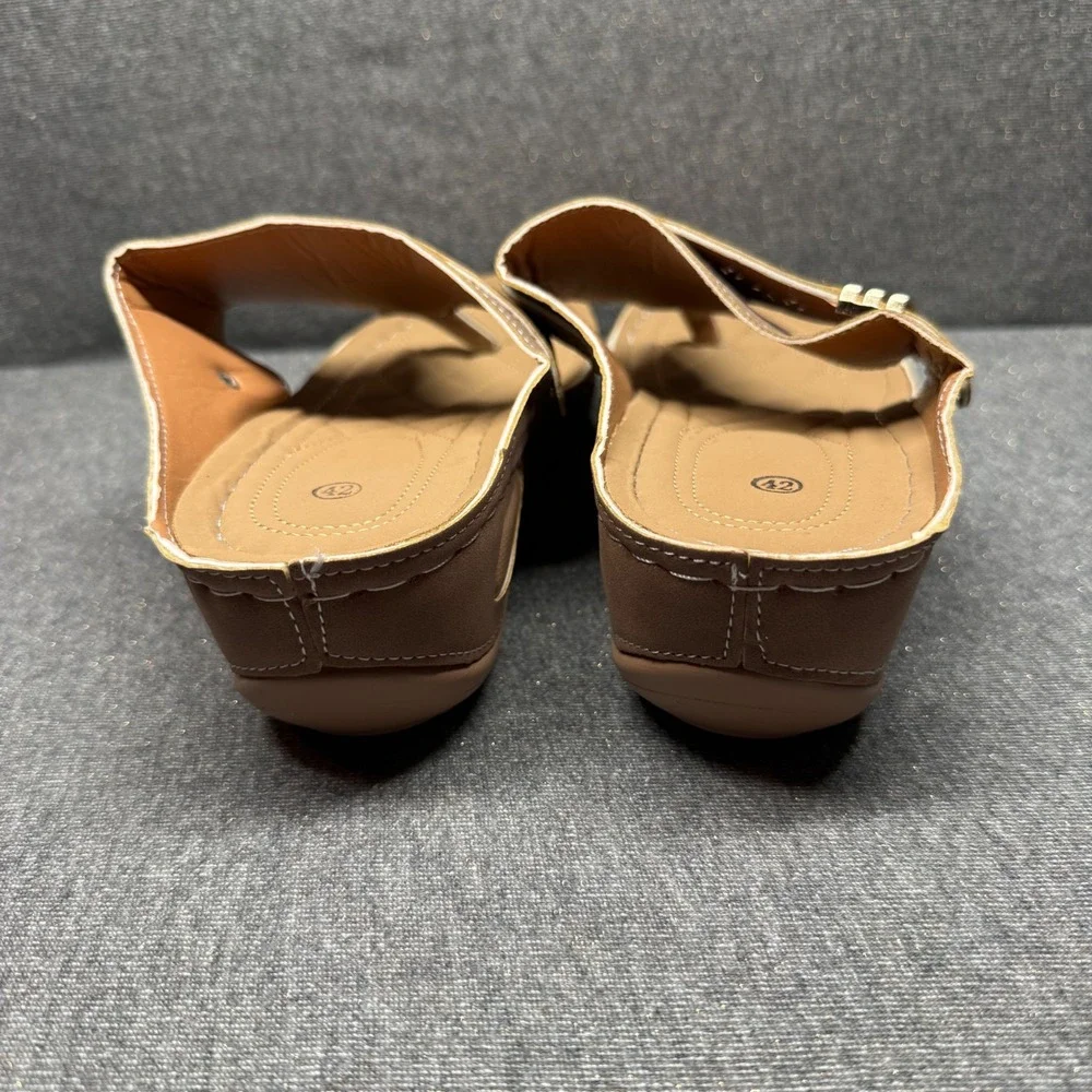 Boho Wedge‎ Thong Sandals Laser Cut Tan Unbranded 42